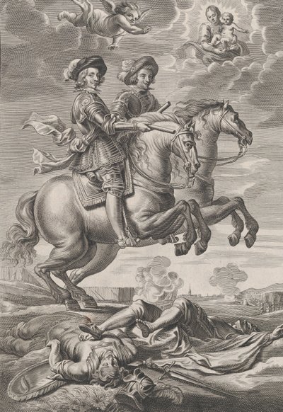 プレート 10: 馬に乗ったハンガリー国王とフェルディナンド、ギリエルムス ベカヌスの「Sere...」より、1636 年。 作： Pieter de Jode II
