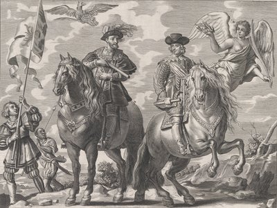 プレート 20: チャールズ 5 世と馬に乗ったフェルディナンド、ウィリアム ベカヌスの「Serenissimi Pr...」、1636 年より。 作： Pieter de Jode II