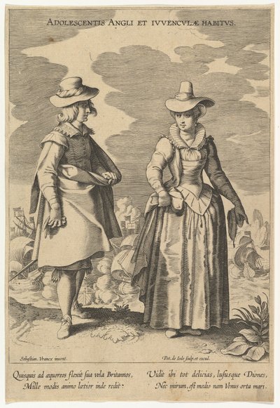 異なる国のファッションからの若い女の子と若いイギリス人の習慣.nd 作： Pieter de Jode I