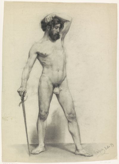 右向き、剣を持った裸の男性の立ち姿 作： Pieter de Josselin