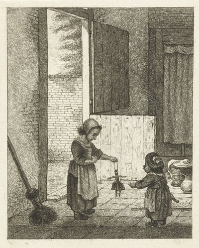 人形で遊ぶ二人の女の子 作： Pieter de Mare