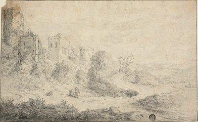 廃城と三人の人物のいる風景 作： Pieter de Molijn