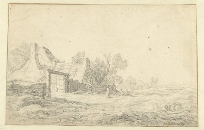 農場の前に 3 人の人物がいる砂丘の風景 作： Pieter de Neyn