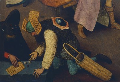 カーニバルと四旬節の間の戦い」より、サイコロを振る人たち。 作： Pieter Bruegel the Elder