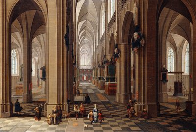 タウンフォークとピグリムのあるゴシック様式の大聖堂の内部、1647年 作： Pieter the Elder Neeffs