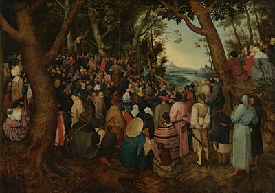 群衆に説教する聖ヨハネ（パネルに油彩） 作： Pieter the Younger (after) Brueghel