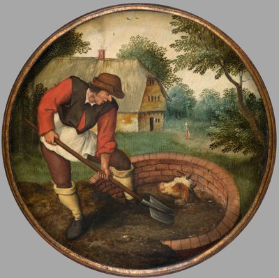 On liian myöhäistä täyttää kaivo sen jälkeen, kun vasikka on hukkunut, n. 1594 (öljy paneelissa) 作： Pieter the Younger Brueghel
