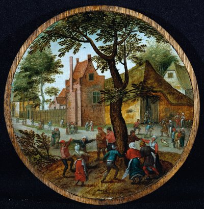 村の通りで木の周りを踊る農民、1625 作： Pieter Brueghel the Younger