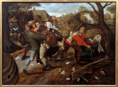 クラスのゲームの後で農民たちが争っている。ピーテル・リー・ザ・ジューンdit Brueghel d