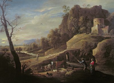 動物を飼育する農家のいる風景 作： Pieter the Younger Mulier