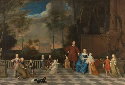 アムステルダムの商人 Jeremias van Collen (1619-1707) とその妻と 12 人の子供たち 作： Pieter van Anraedt (attributed to)