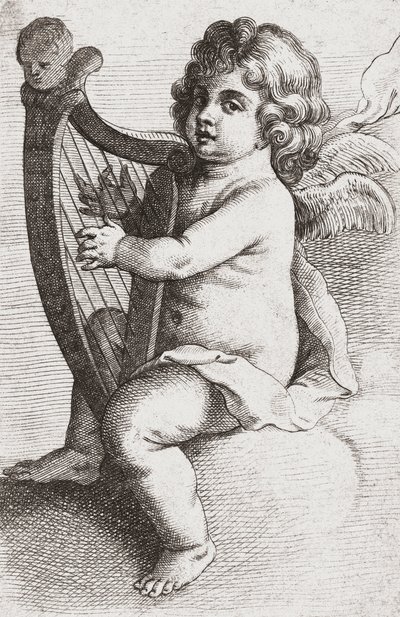 ハープを奏でる子供の天使。 作： Pieter van Avont