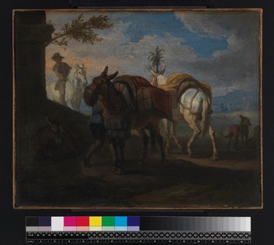 1720年以前に道端で止まったラバ 作： Pieter van Bloemen