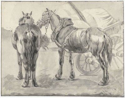 カートで 2 つの馬具の馬 作： Pieter van Bloemen