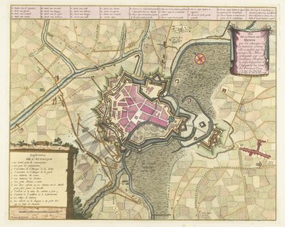 カールト ヴァン ヘット ベレグ ヴァン メネン、1706 年 連合軍 (...) による攻撃 (...) を伴うメニン市の計画。 (オブジェクトのタイトル) 作： Pieter van Call (II)