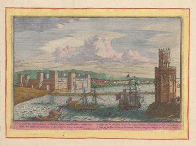 黄金の塔とセビリア近郊のトリアナ郊外の眺め Triane 郊外、Golden Tower、Guadalquivir に架かる橋の眺め (オブジェクトのタイトル) Theatrum Hispaniae (...) (シリーズタイトル) 作： Pieter van den Berge