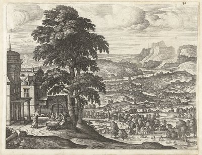 アブラハムは三人の天使を養う アブラハムの物語のある風景 (シリーズ タイトル) 作： Pieter van der Borcht (I)