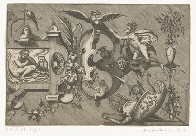 夜を描いた大きなカルトゥーシュの右半分 Compertimenta pictoriis flosculis manubiisque… (シリーズタイトル) 作： Pieter van der Heyden