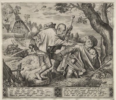 視覚障害者をリードする視覚障害者。 作： Pieter van der Heyden