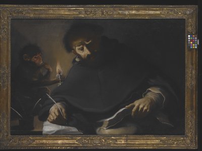 聖ドミニクと悪魔 (キャンバスに油彩) 作： Pietro (1605 78) Della Vecchia