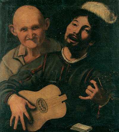 ギタリストと出席する老人（キャンバスに油彩） 作： Pietro (attr. to) Paolini