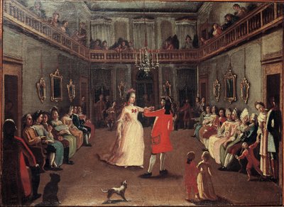 オープニング・ザ・ボール - 舞踏会の開会式。ピエトロ・ロンギ（1702-1785）の流派の絵画 作： Pietro (school of) Longhi