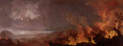フォアグラウンドで観光客と夜にベスビオ噴火 作： Pietro Antoniani