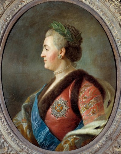 キャサリン 2 世 (1729-1796) の肖像、ロシアの皇帝 ピエトロ アントニオ ロータリ (1707-1762) による 18 世紀の絵画。 0,79x0,63 m - キャサリン 2 世 (1729-1796)、ロシアの女帝の肖像。 ピエトロ アントニオ ロータリ (1707-1762) の後の絵画、フレンチ スクール 作： Pietro Antonio (after) Rotari