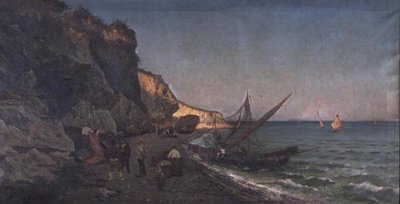 夕暮れ時の入り江の漁師たち 作： Pietro Barucci