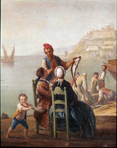 魚売りとカップル（A fish seller and a couple） 詳細 絵画 ピエトロ・ファブリス作 18世紀 サン・マルティーノ美術館（Museo Nazionale di San Martino Naples 作： Pietro Fabris