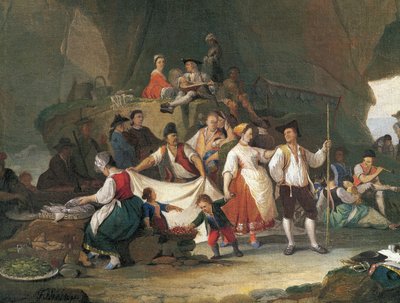 ピエトロ・ファブリス（1740-1792）作「海辺の朝食」、詳細 作： Pietro Fabris