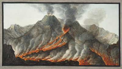 ウィリアムハミルトン卿（1730-1803）による、1756年に現場で実行された原画からのベスビオ山の噴火口、「カンピフレグレイ：2つのシチリアの火山の観察」からのプレート10、 作： Pietro Fabris