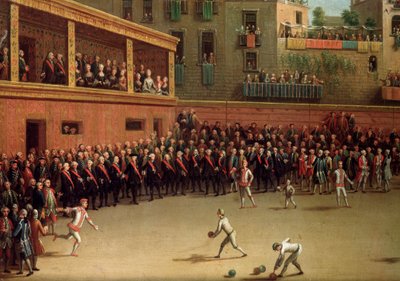 イタリアの球技（palla a bracciale）の室内装飾 ピエトロ・ファブリス（1740-1792）による絵画 作： Pietro Fabris