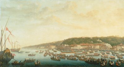 ピエトロ・ファブリス（1740-1792）作「ナポリ、ポシリポにおける王家の船の行列」（イタリア 作： Pietro Fabris