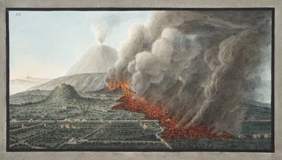 富士山の噴火の様子1760年12月23日から始まり、1761年1月5日まで終了したベスビオ、ウィリアムハム卿による「カンピフレグレイ：2つのシチリアの火山の観察」からのプレート12 作： Pietro Fabris