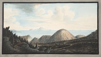 ウィリアムハミルト卿による「カンピフレグレイ：2つのシチリアの火山の観察」からの1760年のプレートXIIIの爆発によって発生した小さな山の現在の様子 作： Pietro Fabris
