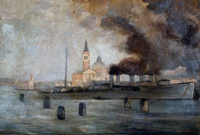 ベニスの聖ユストゥス教会、ピエトロ・フラジアコモ作（1856-1922）、パネルに油彩、39x58cm 作： Pietro Fragiacomo