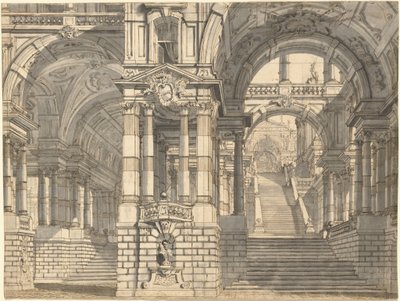 壮大な中庭と記念碑的な階段のあるロギーのファンタジー 作： Pietro Gonzaga