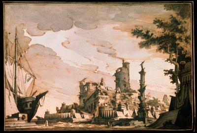 シーハーバー、1818年、演劇の舞台デザイン。 作： Pietro Gonzaga