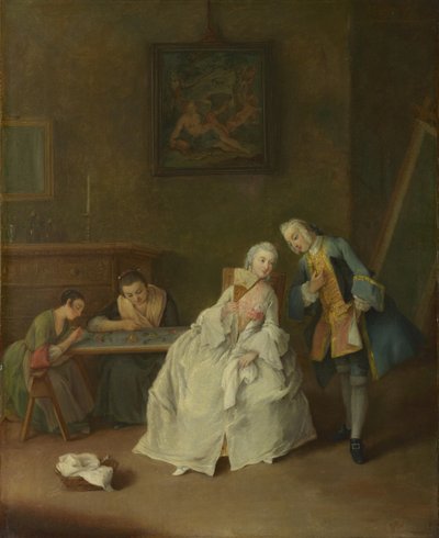 キャバリアを受け取った女性、1747-1755 作： Pietro Longhi