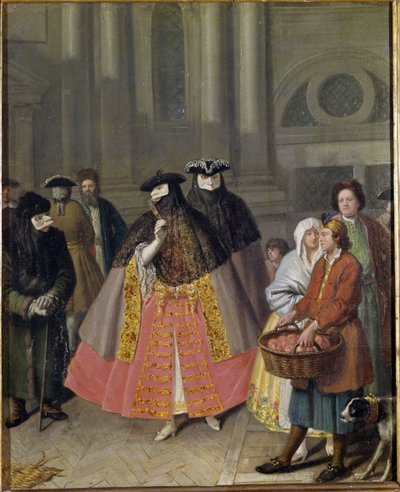 マスクとの会話やりんご売り場の様子 作： Pietro Longhi