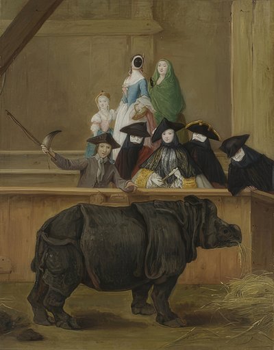 ヴェネツィアのサイの展示。おそらく1751年 作： Pietro Longhi