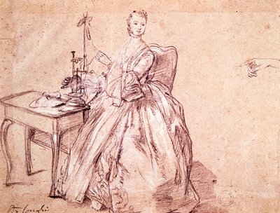 糸を紡ぐ女性 ピエトロ・ロンギ（1701-1785）作 ドローイング 作： Pietro Longhi