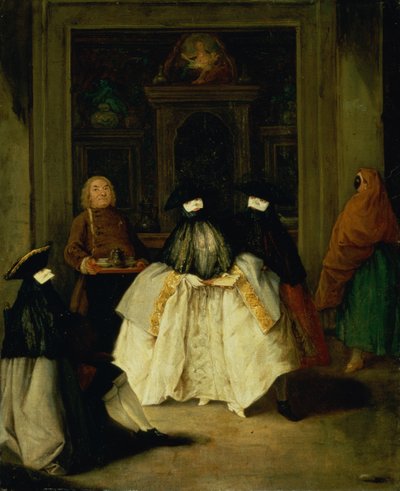 ベネチアンコーヒーハウスのマスクされた人物 作： Pietro Longhi