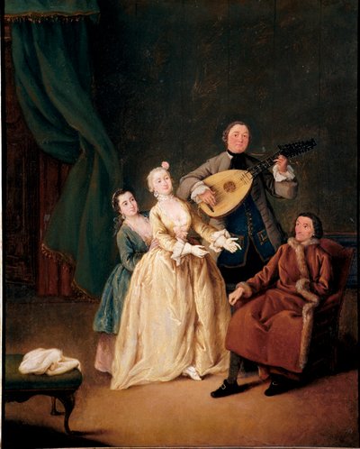 家族のコンサート ピエトロ・ロンギ（1702-1785）による絵画 1752年 薄暗い。62x51 cm カ・レッツォーニコ、ヴェネツィア 作： Pietro Longhi