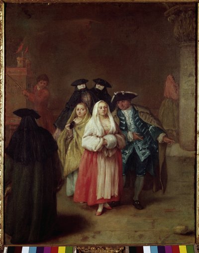 新世界（Il mondo nuovo） - ピエトロ・ロンギ（1702-1785）の絵画、油彩・キャンバス、61x49cm、1756年頃の作品。ヴェネツィア、ケリーニ・スタンパリア財団 作： Pietro Longhi