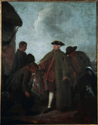 谷間の狩り：主人の到着」（La caccia in valle: Arrio del padrone）-ピエトロ・ロンギ（1702-1785）の絵画、油彩・キャンバス、62x50 cm 作： Pietro Longhi