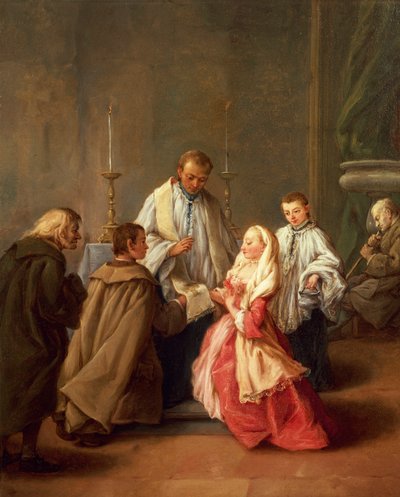 7つの秘跡ピエトロ・ロンギ（1701-1785）作「結婚」、油彩・カンヴァス、61x50cm、1755-57年以前 作： Pietro Longhi
