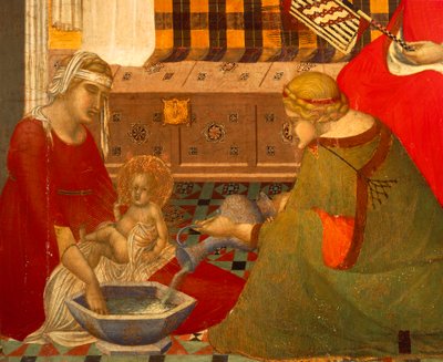 ピエトロ・ロレンツェッティ（1280年頃～1348年頃）の「聖母降誕図」三幅の一部、木にテンペラ 作： Pietro Lorenzetti