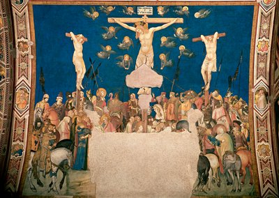 ピエトロ・ロレンツェッティによる磔刑のフレスコ画（1280/5頃～1348年） 1335～1340年 アッシジの聖フランチェスコ下層教会のバシリカ 作： Pietro Lorenzetti